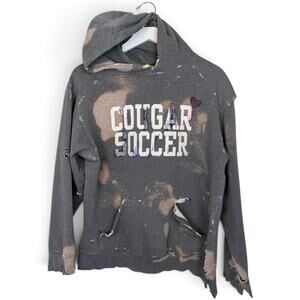 COUGAR SOCCER Destroyed Hoodie Sweatshirt Holes Marker Stains Rips Tears - Small